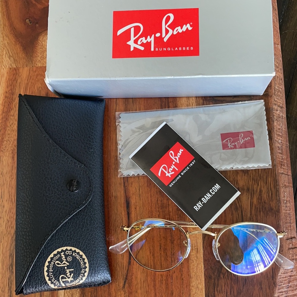 COPY - Ray-ban round blue-light clear evolve gold frame glasses-sml MODEL RB344…